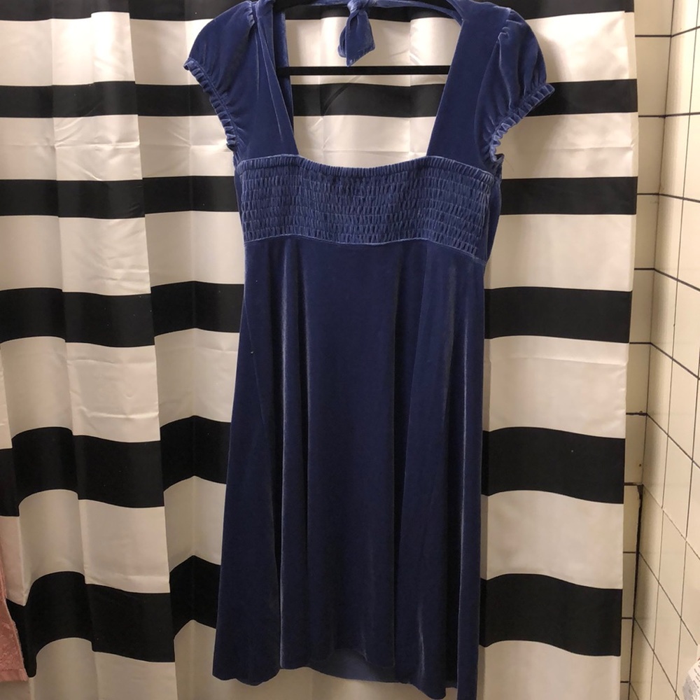 Free People A-line blue velvet dress. Size S